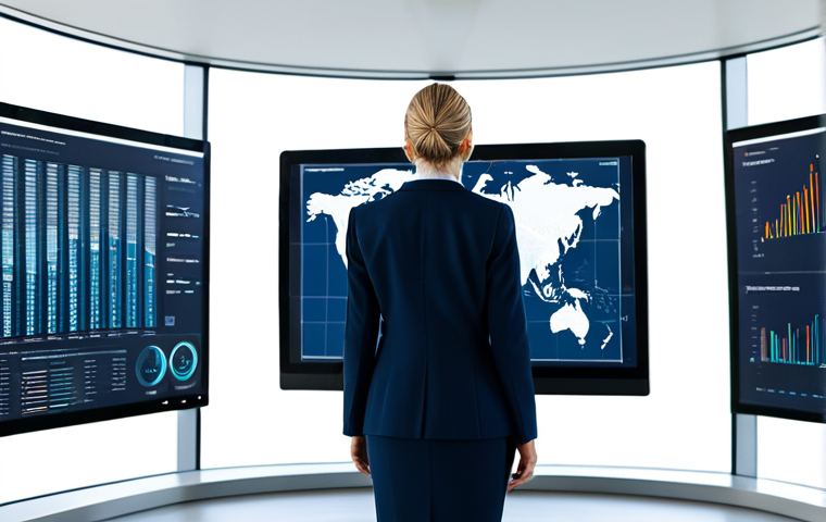 A professional, dynamic female digital strategist in a modest business suit, standing in a bright, modern office. She is looking thoughtfully at multiple large screens displaying abstract data visualizations, evolving search algorithm patterns, and subtle AI interface elements, representing the constant changes in the digital world. Her posture is confident and natural, conveying a sense of expertise and continuous learning. The environment is clean and professional. fully clothed, appropriate attire, safe for work, professional, perfect anatomy, correct proportions, well-formed hands, proper finger count, natural body proportions, high quality, professional photography, appropriate content, family-friendly.