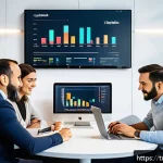 Home 20 검색 엔진 최적화를 위한 사례 연구 - A modern Turkish digital marketing office scene showing a diverse team analyzing local keyword resea...